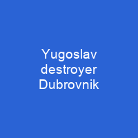 Yugoslav destroyer Dubrovnik